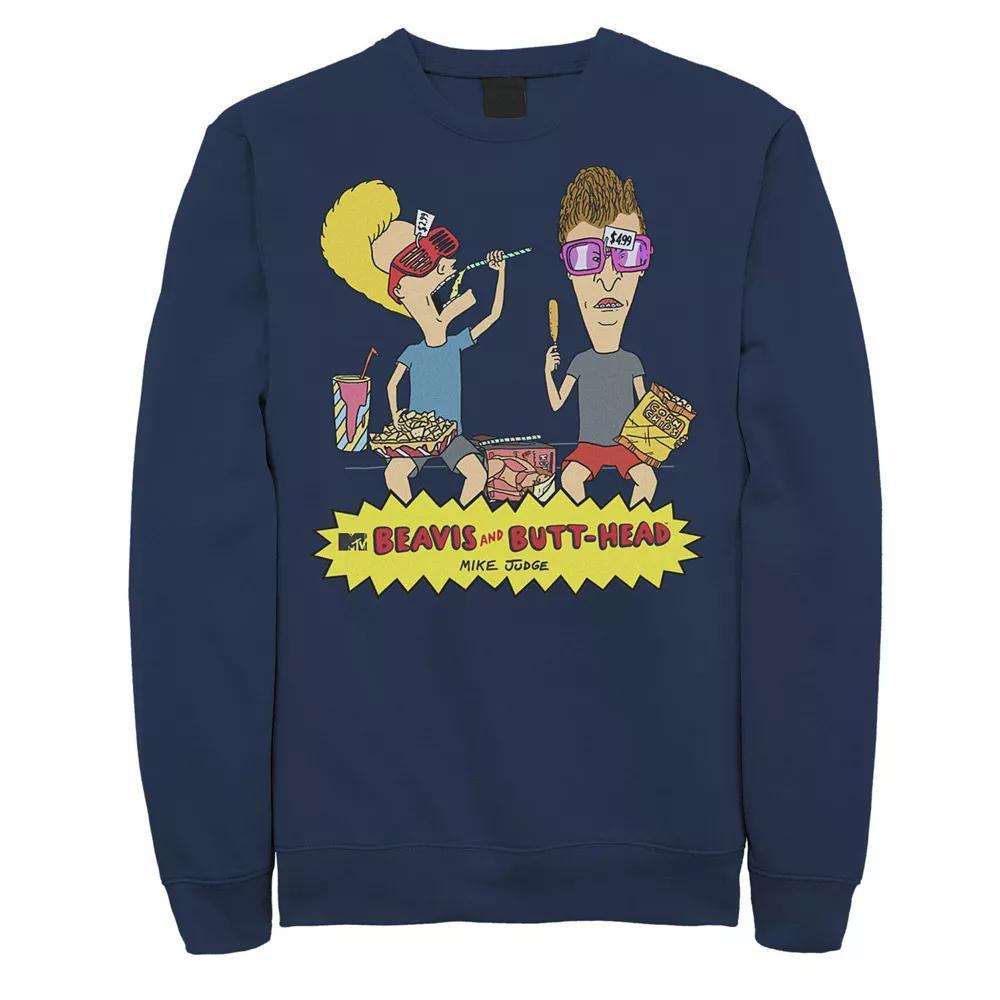 Men's Beavis & Butthead Snacks On The Curb Logo Sweatshirt, Size: XL, Blue Product Image
