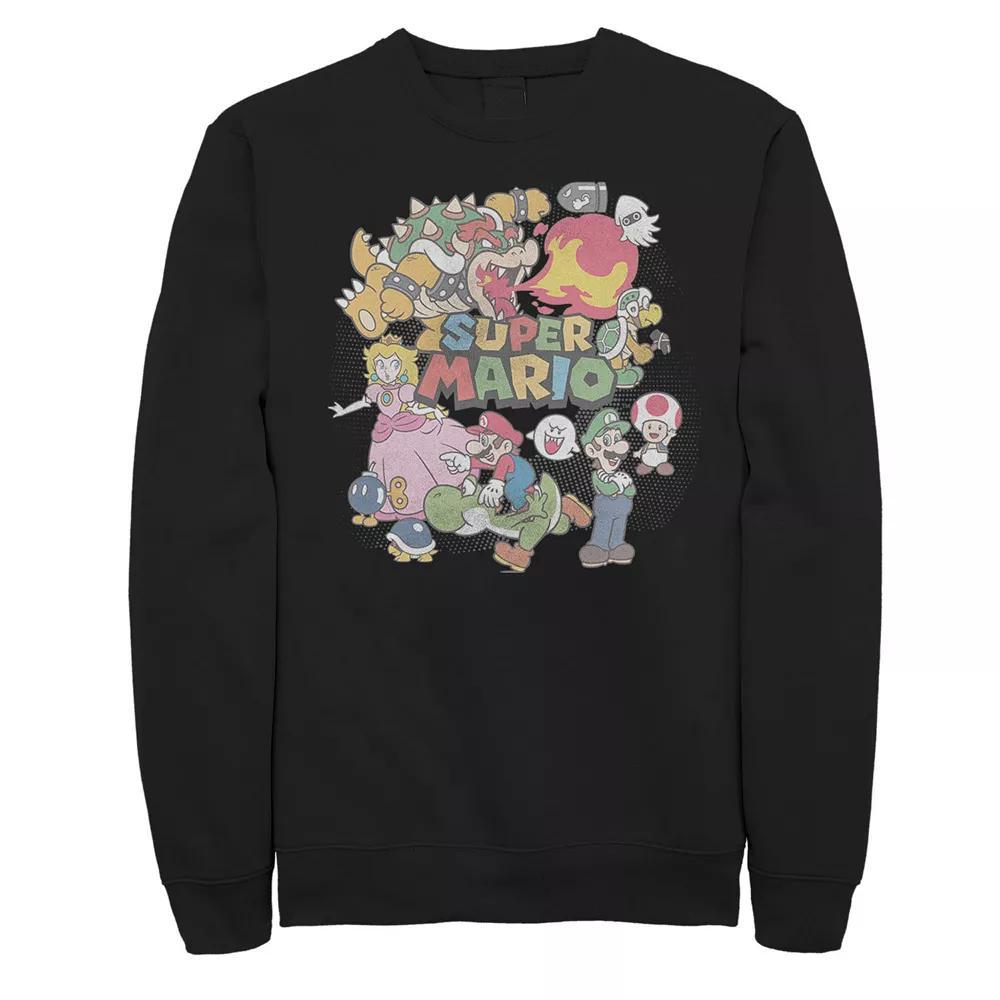 Men's Super Mario Characters Collage Fleece, Size: XXL Tall, Black Product Image