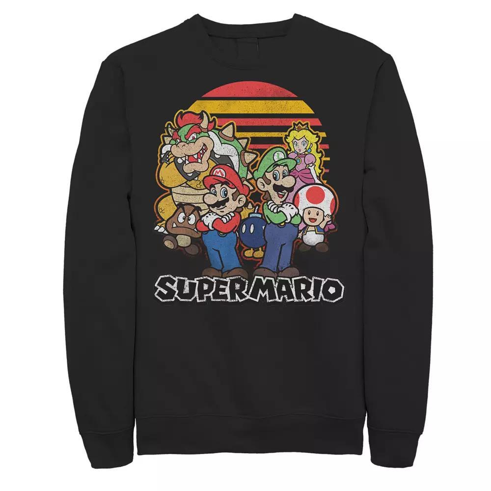 Men's Super Mario Retro Sunset Group Shot Sweatshirt, Size: XL, Black Product Image