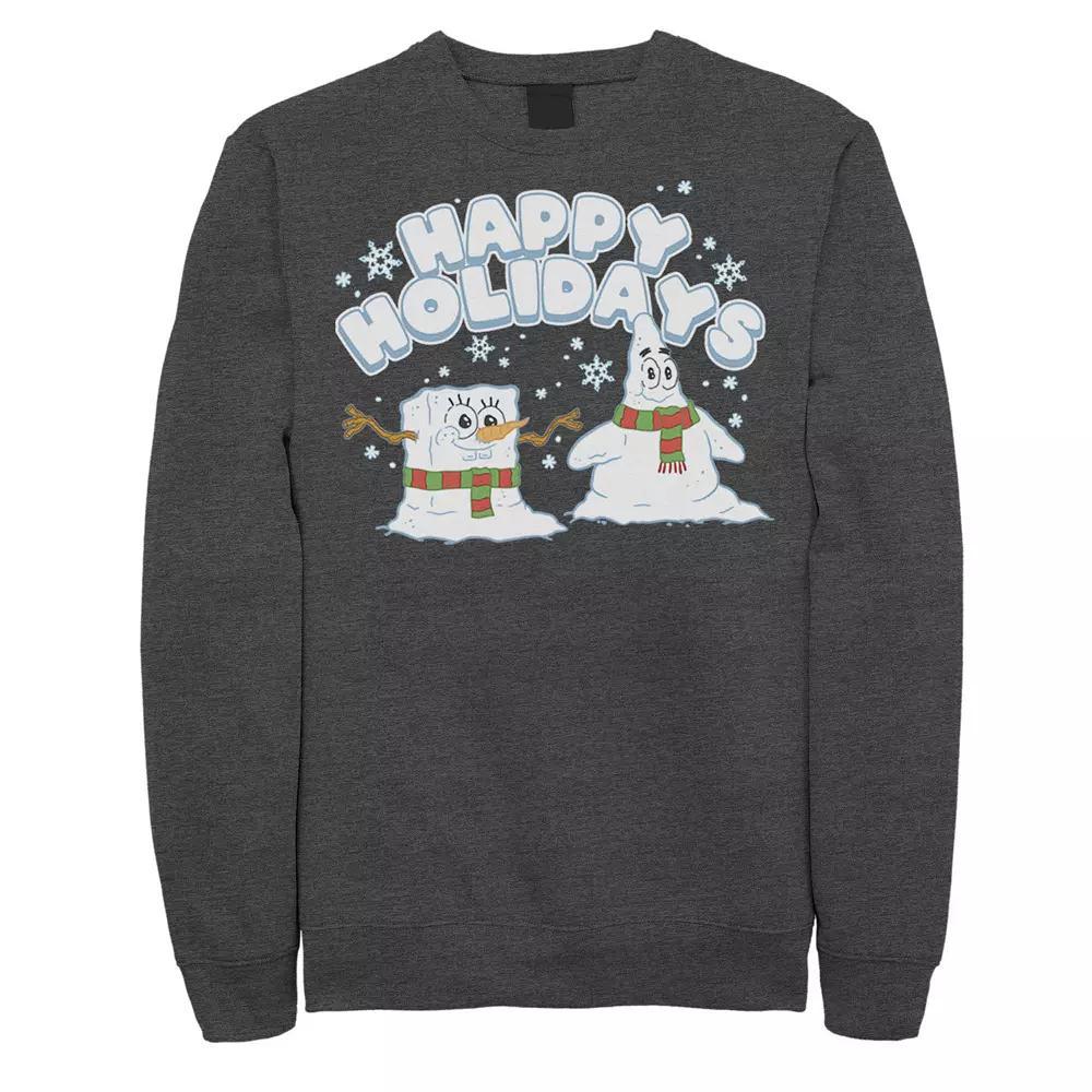 Men's Spongebob Squarepants Patrick Star Snowmen Happy Holidays Sweatshirt, Size: Small, Athletic Grey Product Image