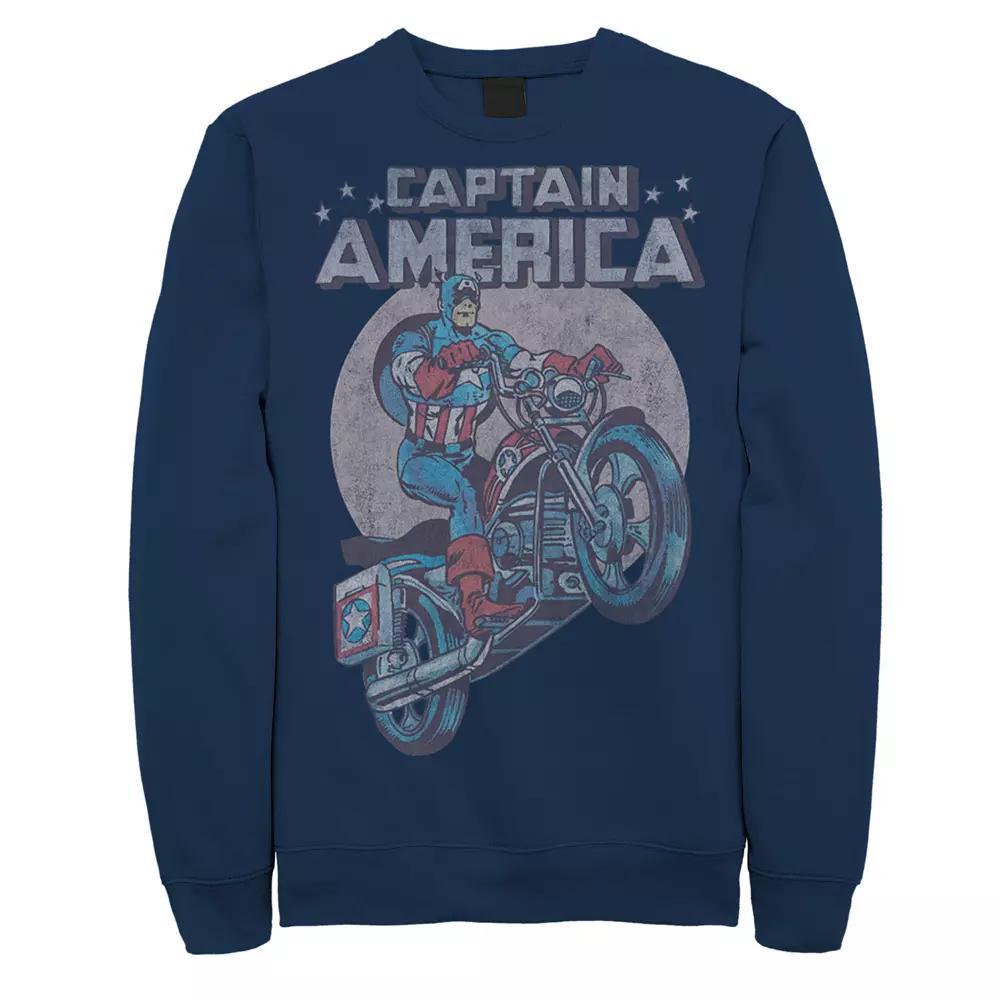 Mens Marvel Avengers Captain America Motorcycle Portrait Sweatshirt Blue Product Image