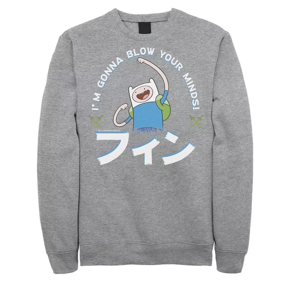 Men's Adventure Time Finn I'm Gonna Blow Your Minds Kanji Portrait Sweatshirt, Size: 3XL, Athletic Grey Product Image