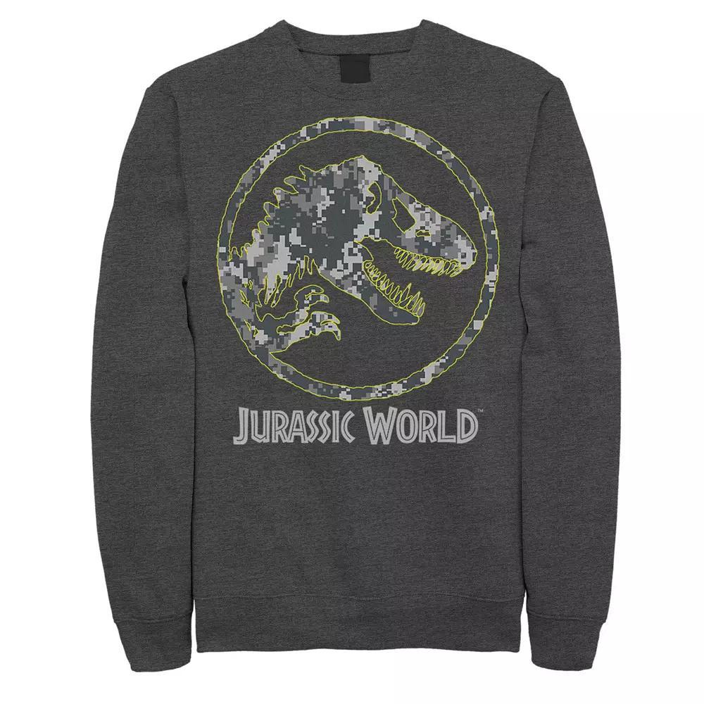 Mens Jurassic World Camouflage Yellow Outline Fossil Coin Logo Sweashirt Blue Product Image