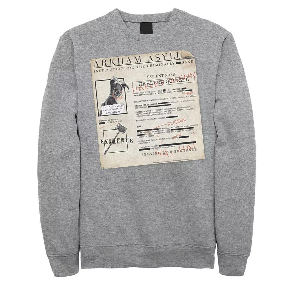 Men's Batman Harley Quinn Akham Asylum Records Sweatshirt, Size: XXL, Athletic Grey Product Image