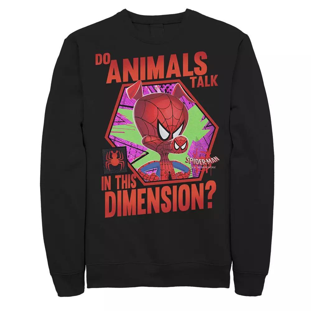 Men's Marvel Spider-Man Spiderverse Animals Talk Graphic Fleece Pullover, Size: Small, Black Product Image