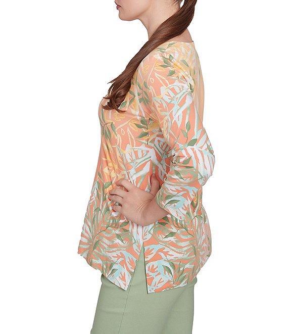 Ruby Rd. Petite Size Embellished V-Neck 3/4 Sleeve Knit Top Product Image
