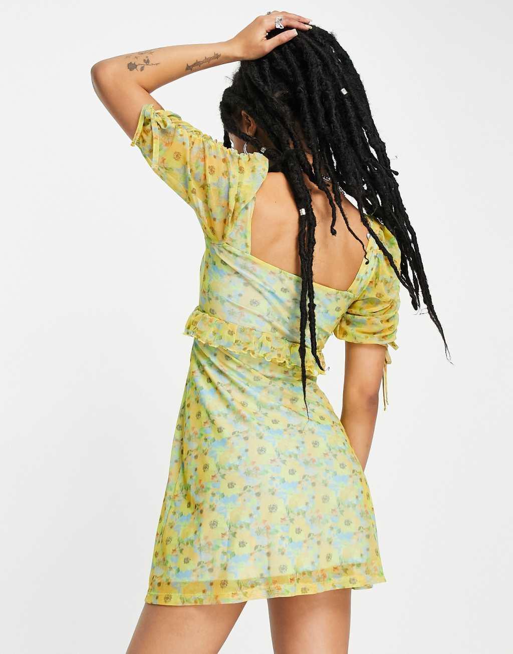 Topshop Petite neon floral mini tea dress Product Image