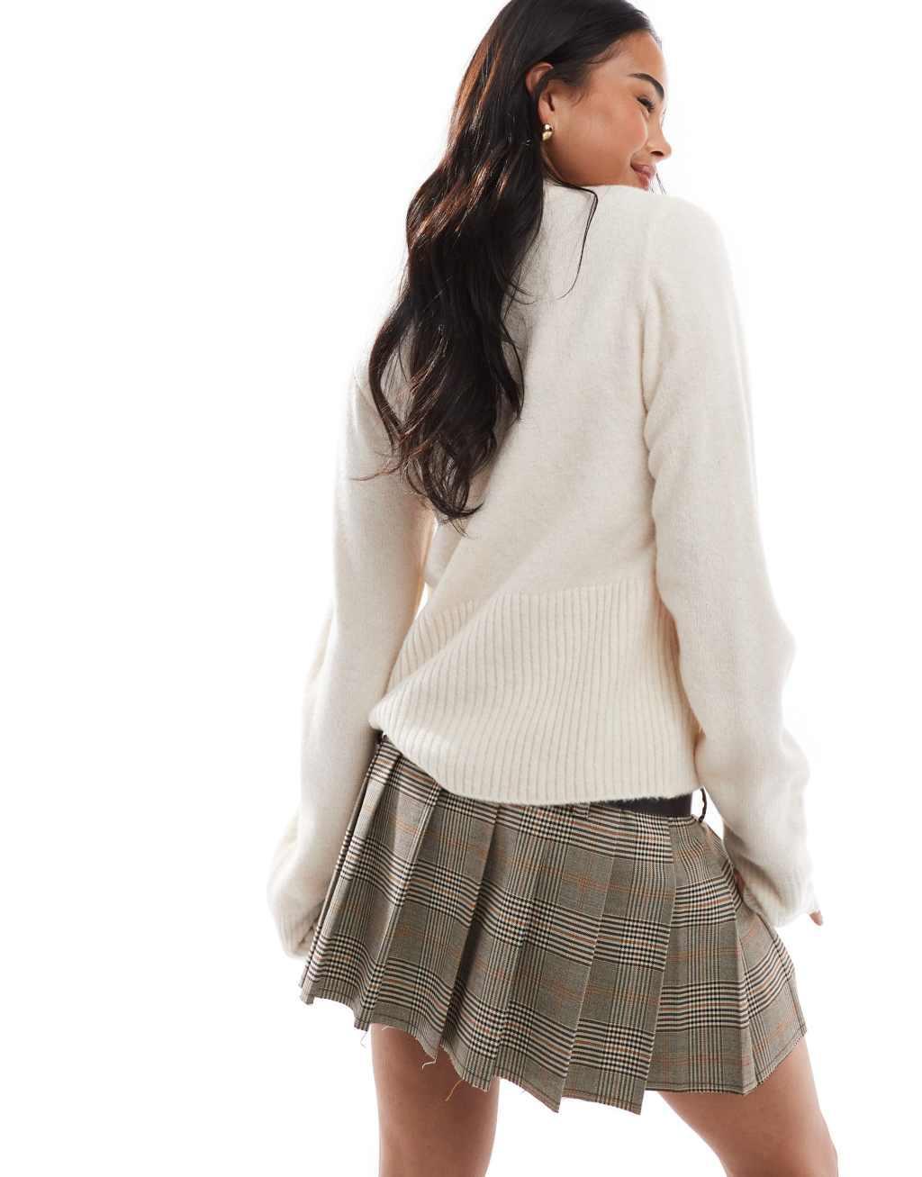 ASOS DESIGN ribbed hem longline cardigan in cream Product Image