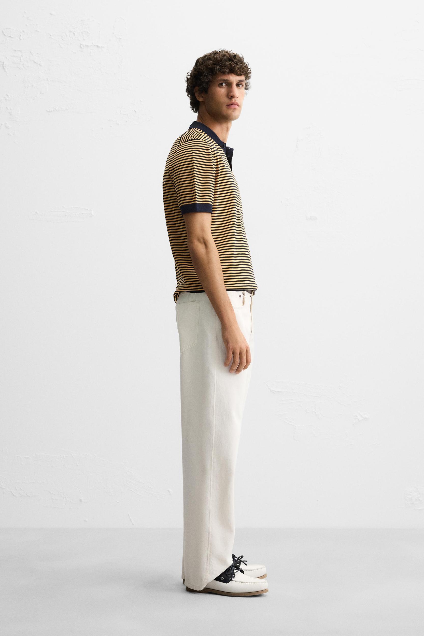 STRIPED KNIT POLO SHIRT Product Image