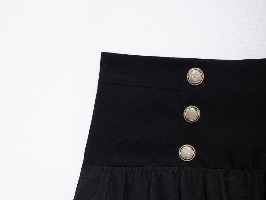 High Waist Double-Breasted Bubble Hem Mini A-Line Skirt Product Image