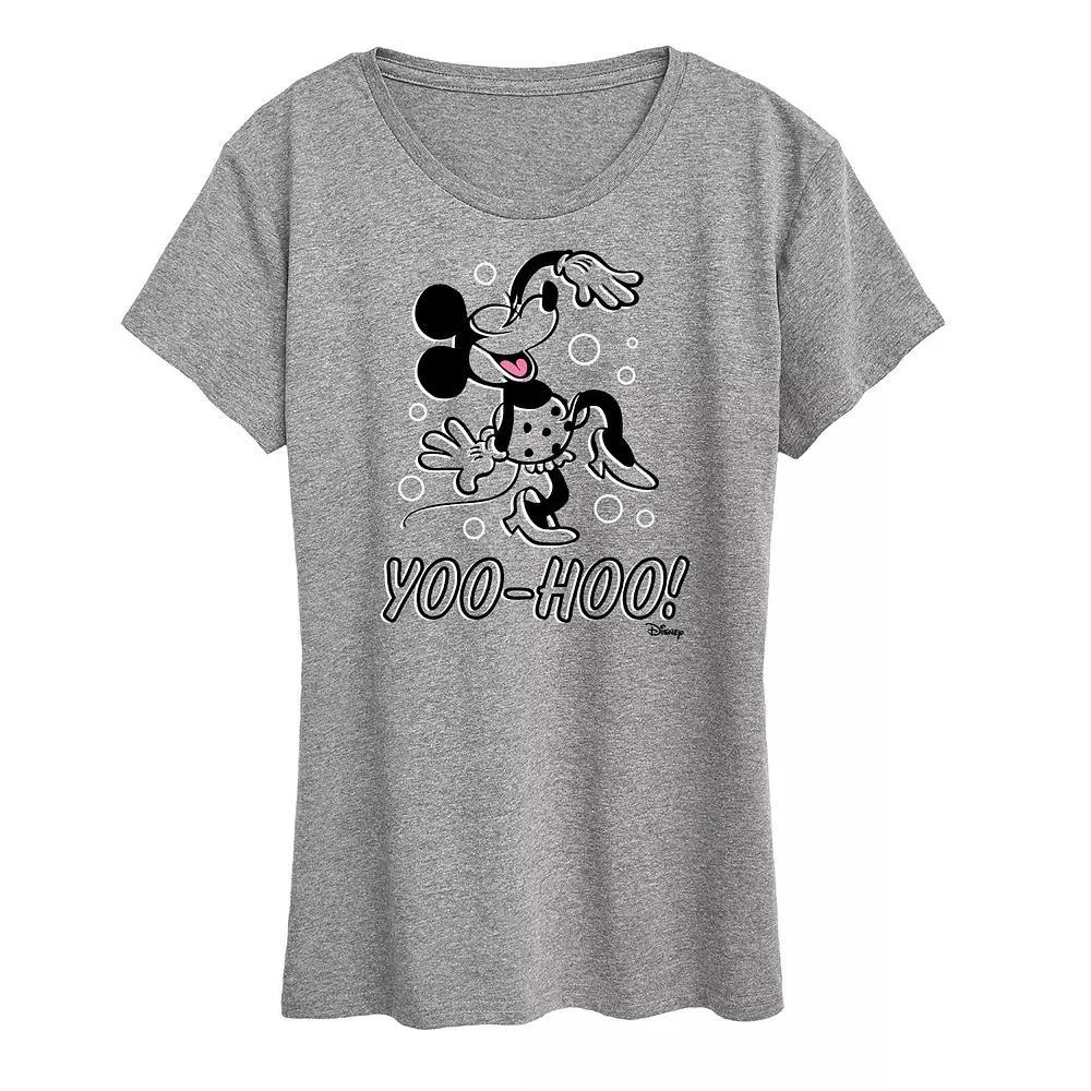 Disneys Minnie Mouse Yoo Hoo Graphic Tee, Womens Grey Gray Product Image
