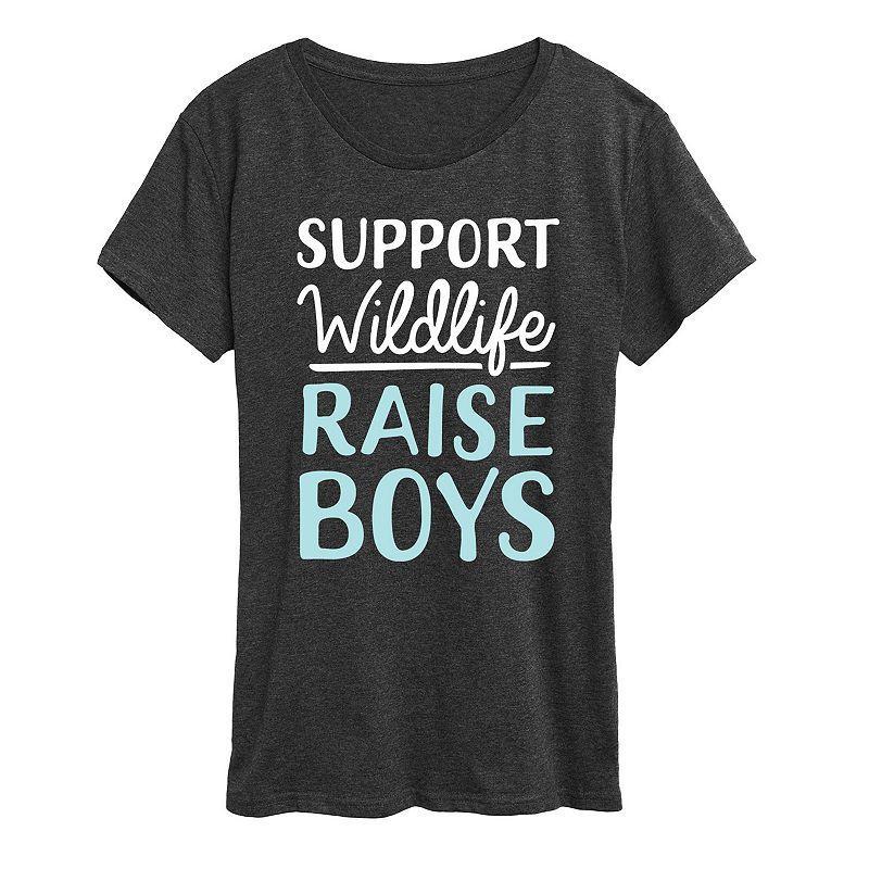 Womens Support Wildlife Raise Boys Graphic Tee, Girls Blue Product Image