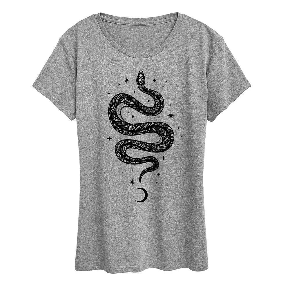 Womens Celestial Snake Graphic Tee Grey Gray Product Image