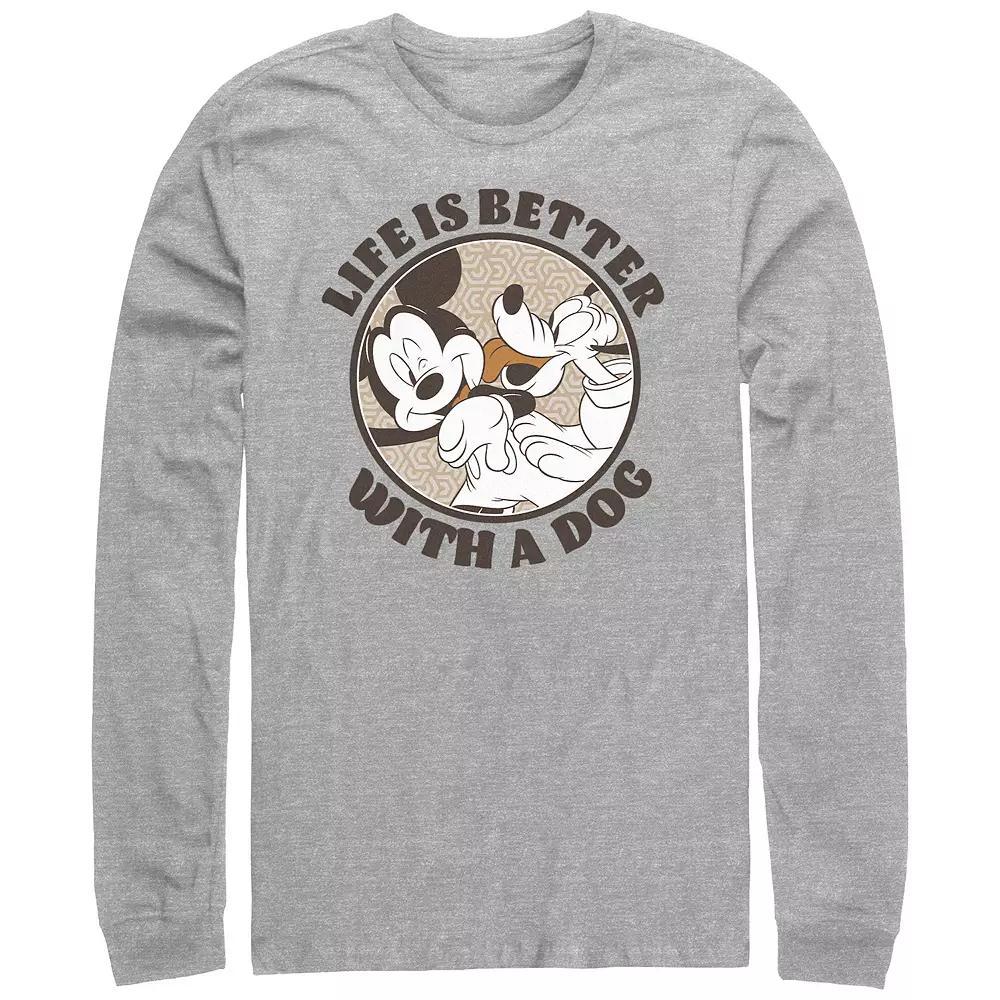 Men's Mickey Mouse And Pluto Life Is Better With A Dog Graphic Tee, Size: Large, Athletic Grey Product Image