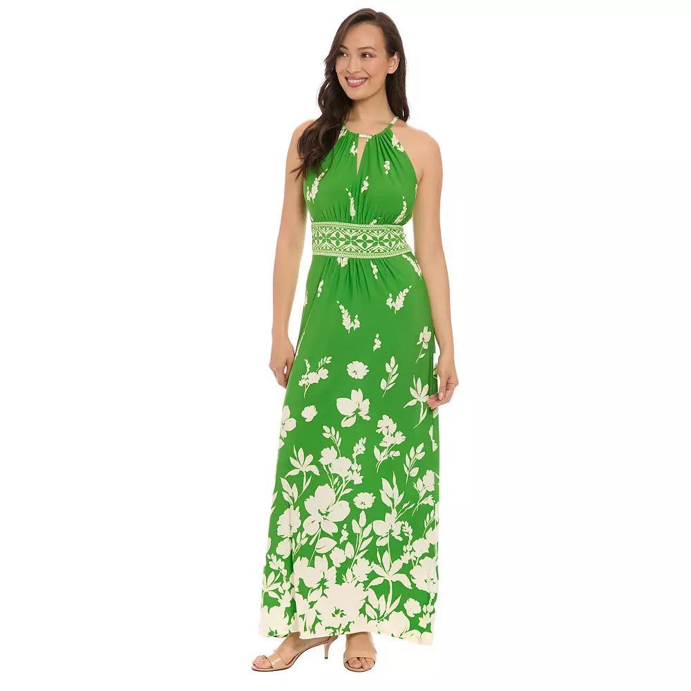 Women's London Times Printed Halter Maxi Dress, Size: 16, Green Product Image