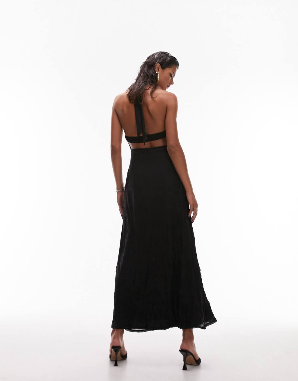 Topshop jersey textured mesh halter maxi dress Product Image