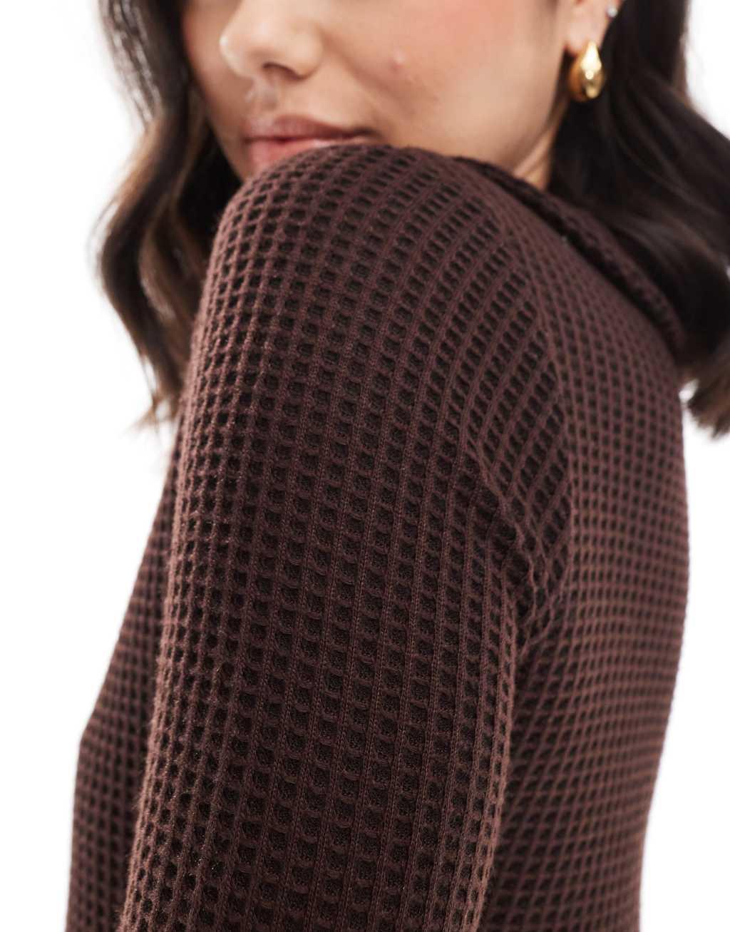 Miss Selfridge peter pan collar waffle long sleeve top in ginger Product Image
