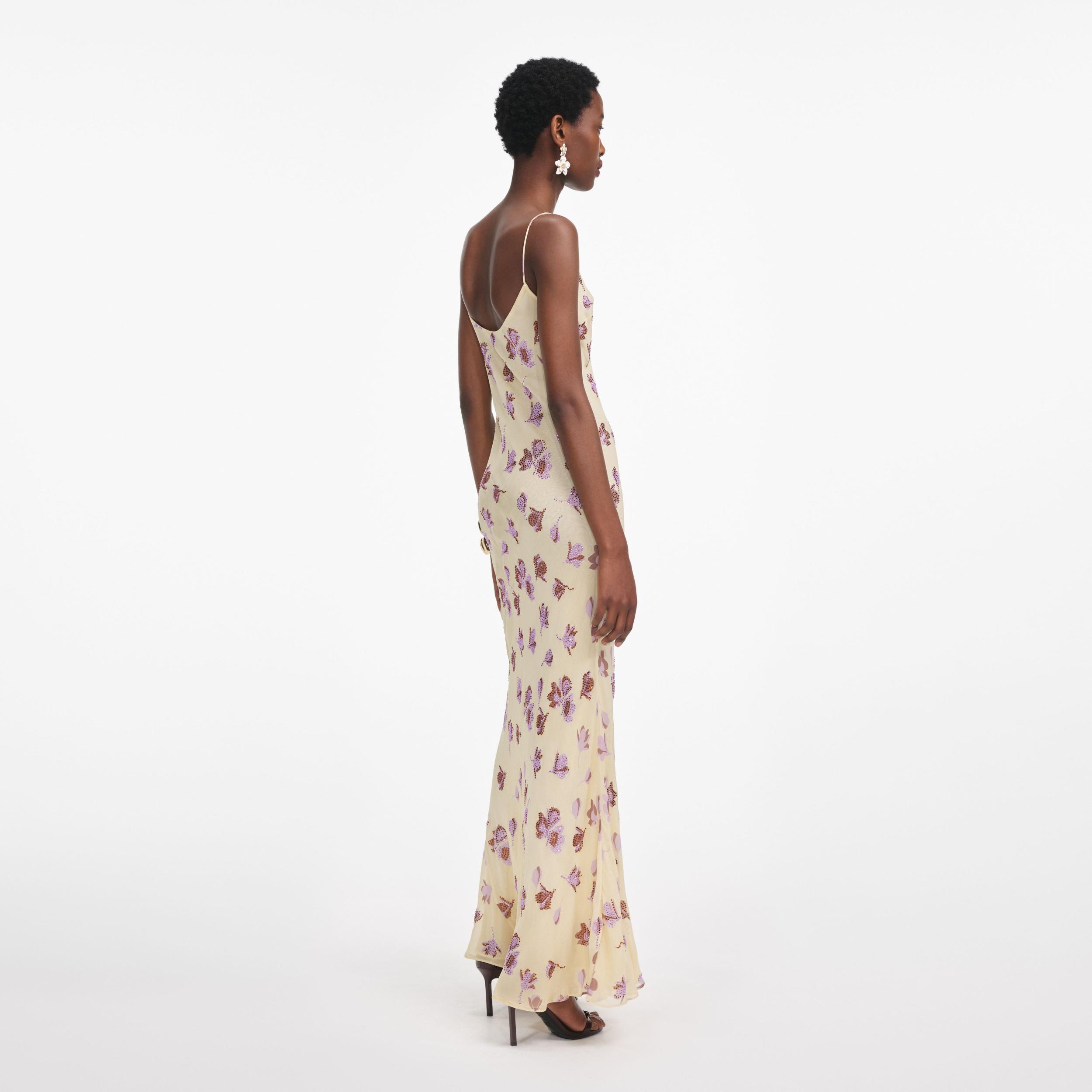 Yellow Floral Rhinestone Maxi Dress Product Image