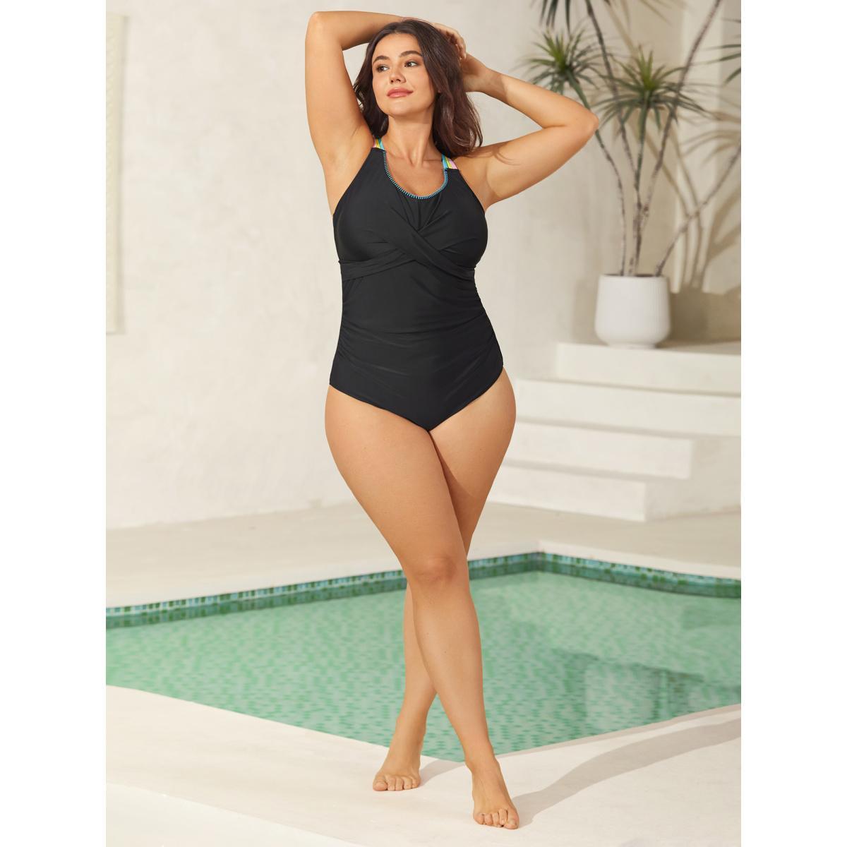 Plus Size Twist Ruched Sculpted One-Piece Swimsuit Women's Swimwear Black Beach Twist Curve Bathing Suits High stretch One Pieces BloomChic 22-24/3X Product Image