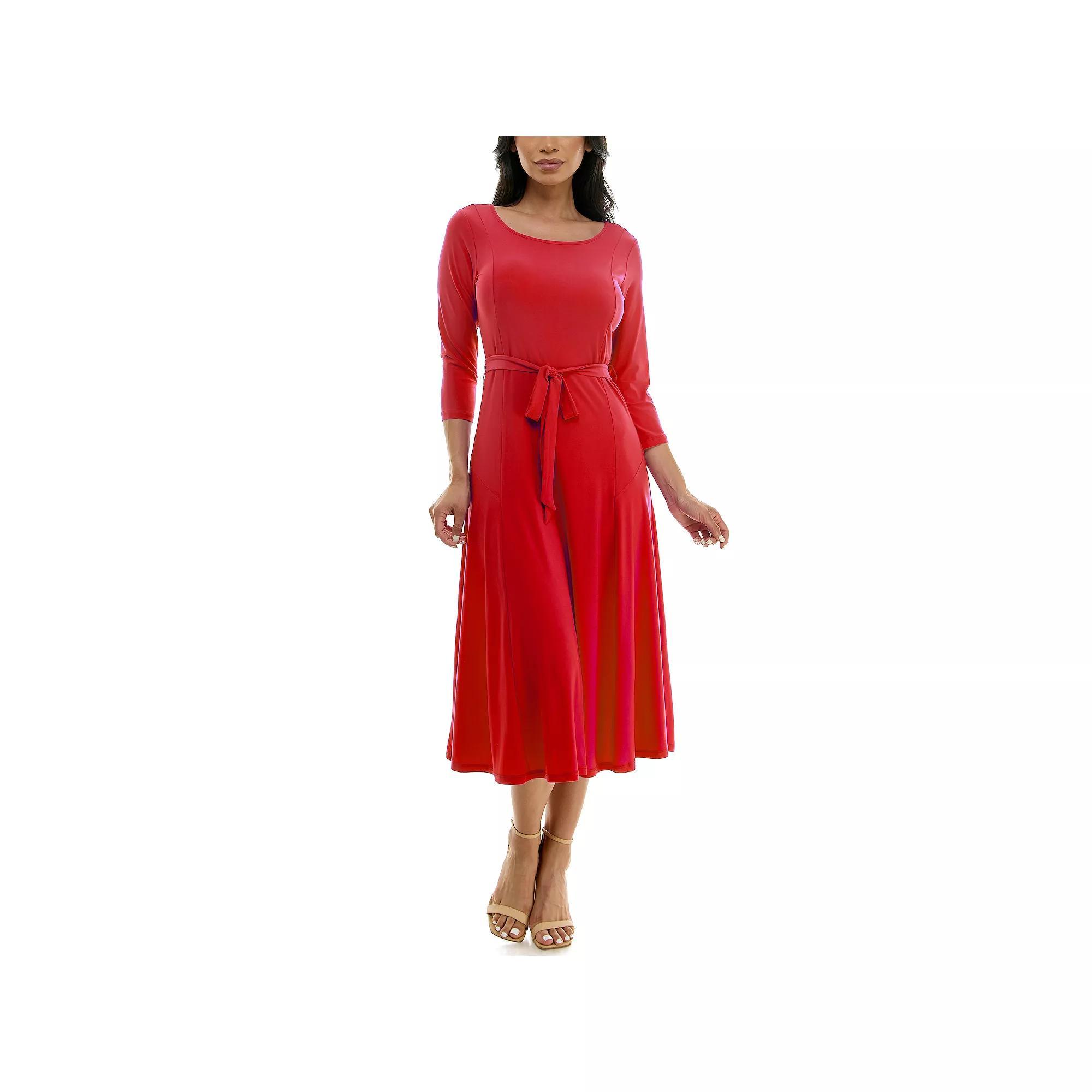 Women's Nina Leonard Sylvia Midi Dress with Sash, Size: XL, Dragon Fruit Product Image