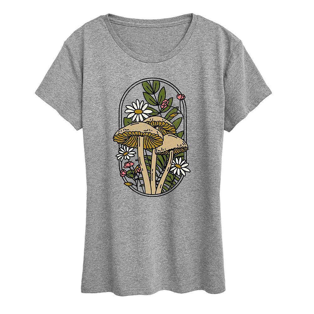 Womens Mushrooms And Flowers Graphic Tee, Girls Grey Gray Product Image