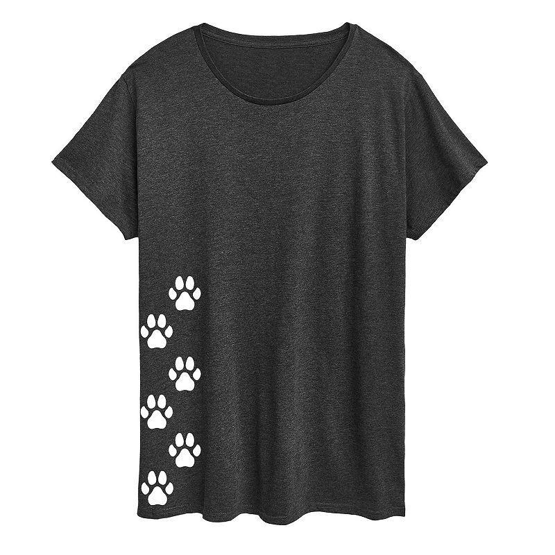 Plus Vertical Pawprints Graphic Tee, Womens Heather Grey Product Image