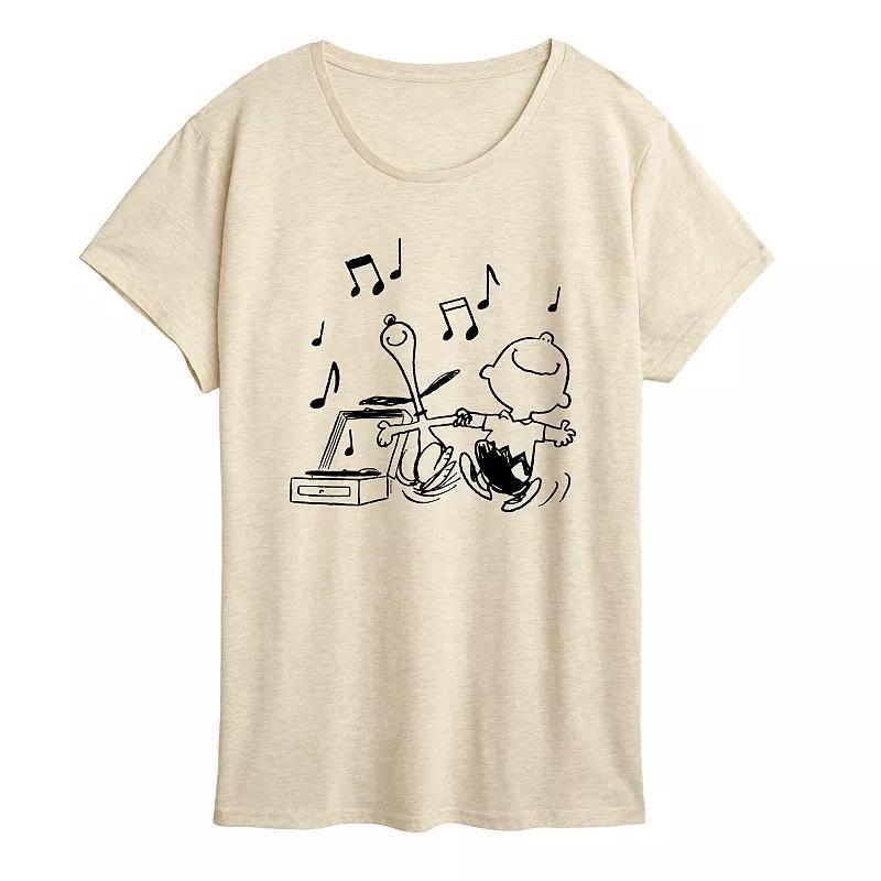 Women's Peanuts Snoopy & Charlie Brown Dancing Graphic Tee, Size: Medium, Grey Red Product Image