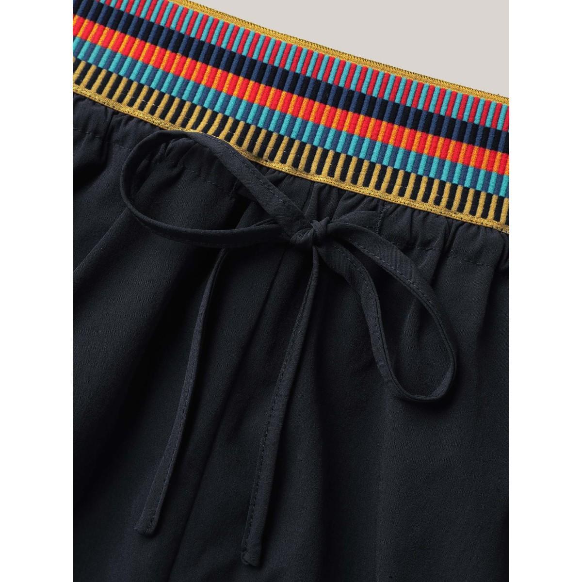 Plus Size Colorful Thread Waist Wide-Leg Shorts Women Black Casual Drawstring Wide Leg Everyday-Casual Shorts BloomChic 22-24/3X Product Image