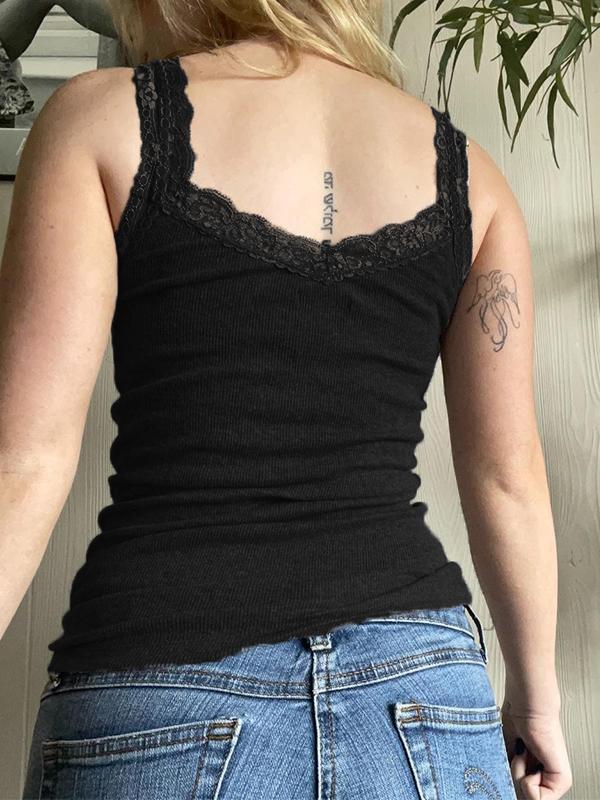 Skull Print Lace Trim Tank Top Product Image