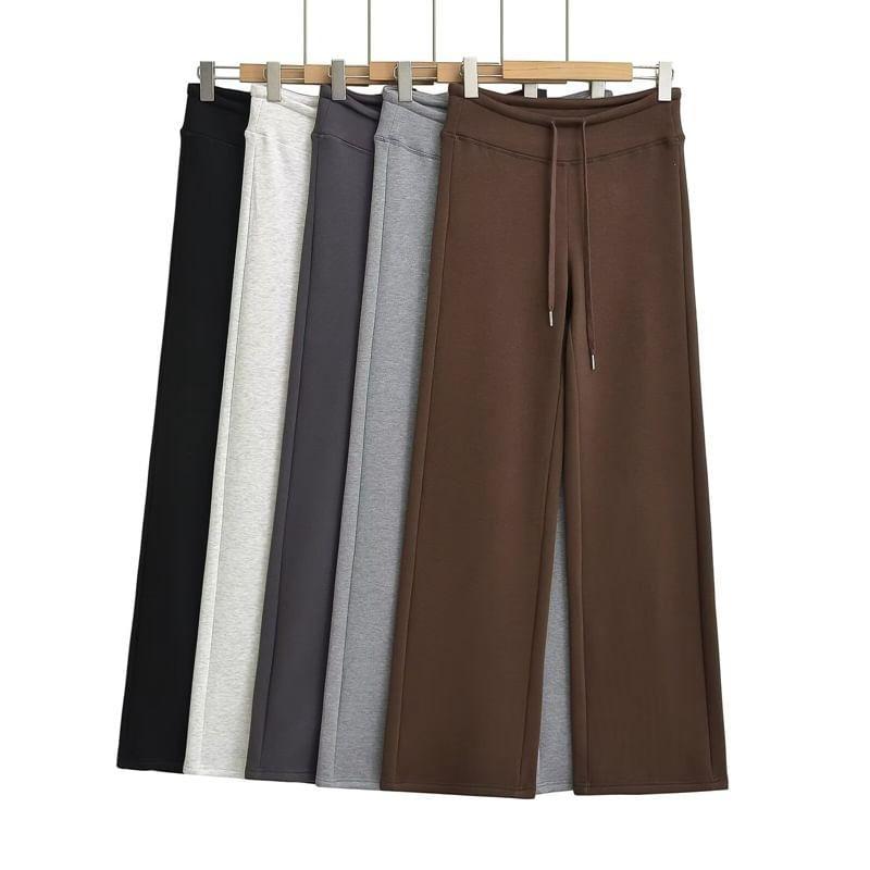 High Rise Plain Knit Wide Leg Pants Product Image