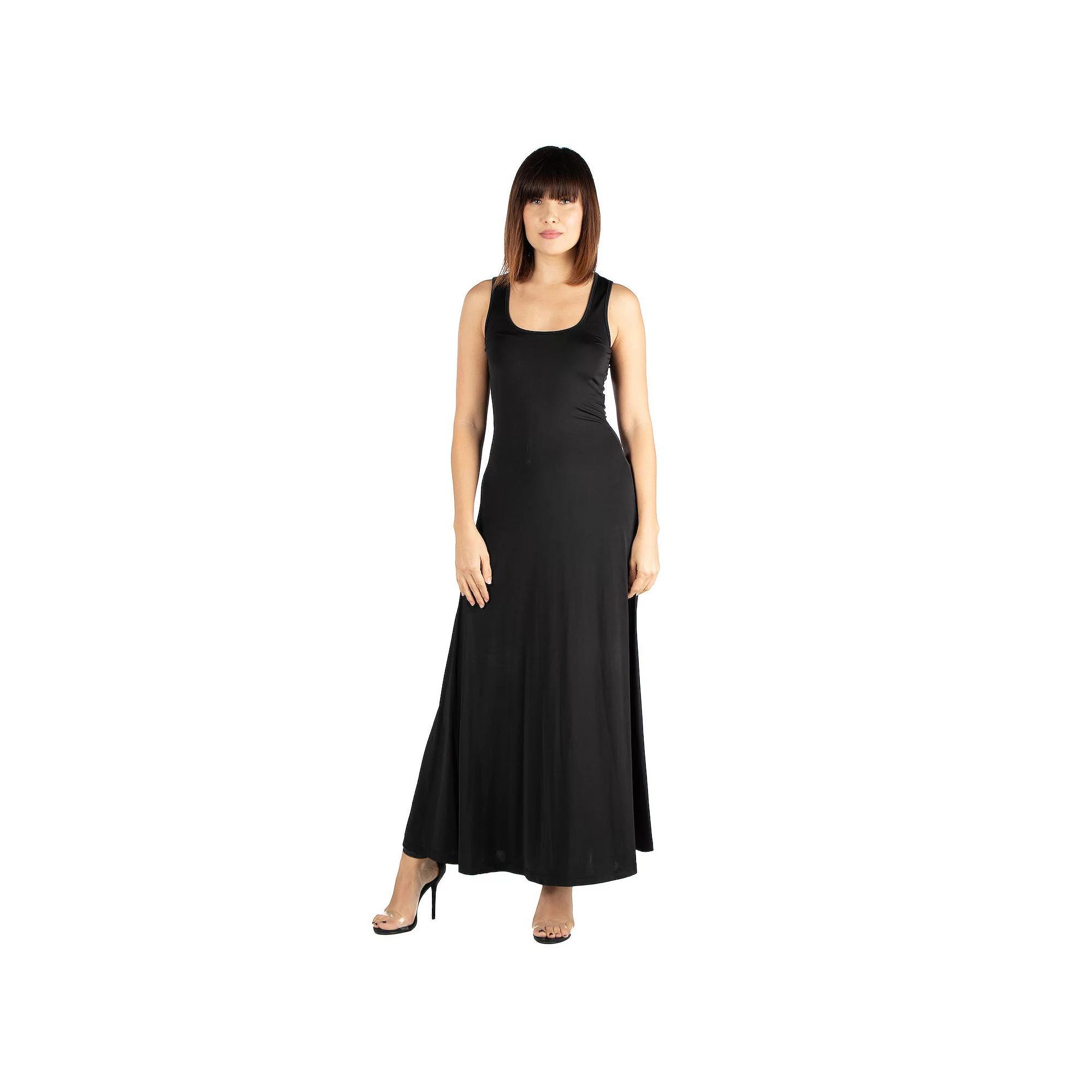 Women's 24seven Comfort Apparel Fit And Flare A-Line Sleeveless Maxi Dress, Size: Small, Black Product Image