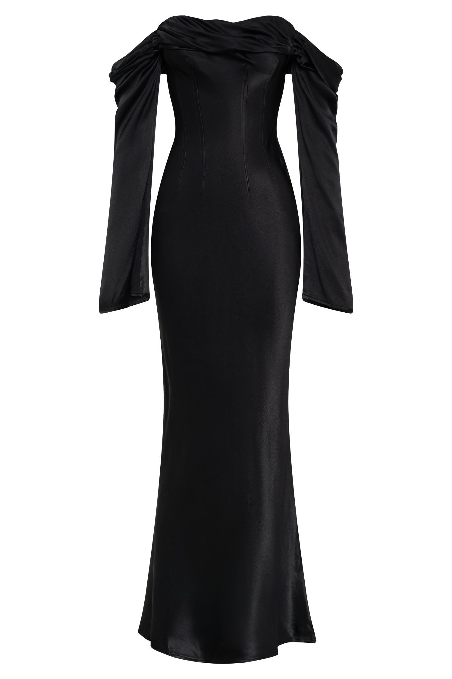 Giselle Off Shoulder Cowl Neck Maxi Dress - Black Product Image