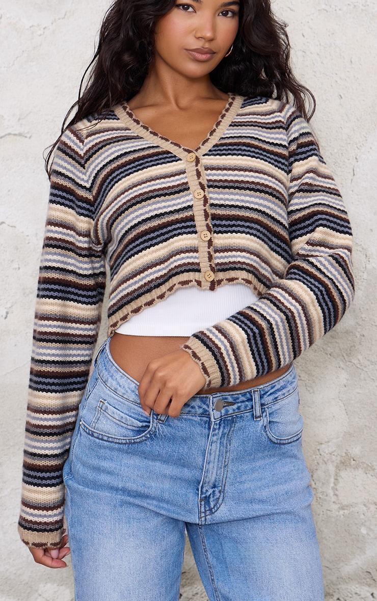 Multi Knit Jacquard Stripe Cropped Cardigan Product Image