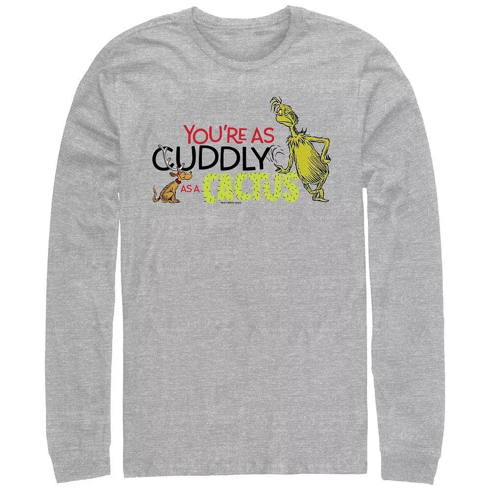 Big & Tall Dr. Seuss Grinch Cuddly As A Cactus Long Sleeve Graphic Tee, Men's, Size: XL, Athletic Grey Product Image