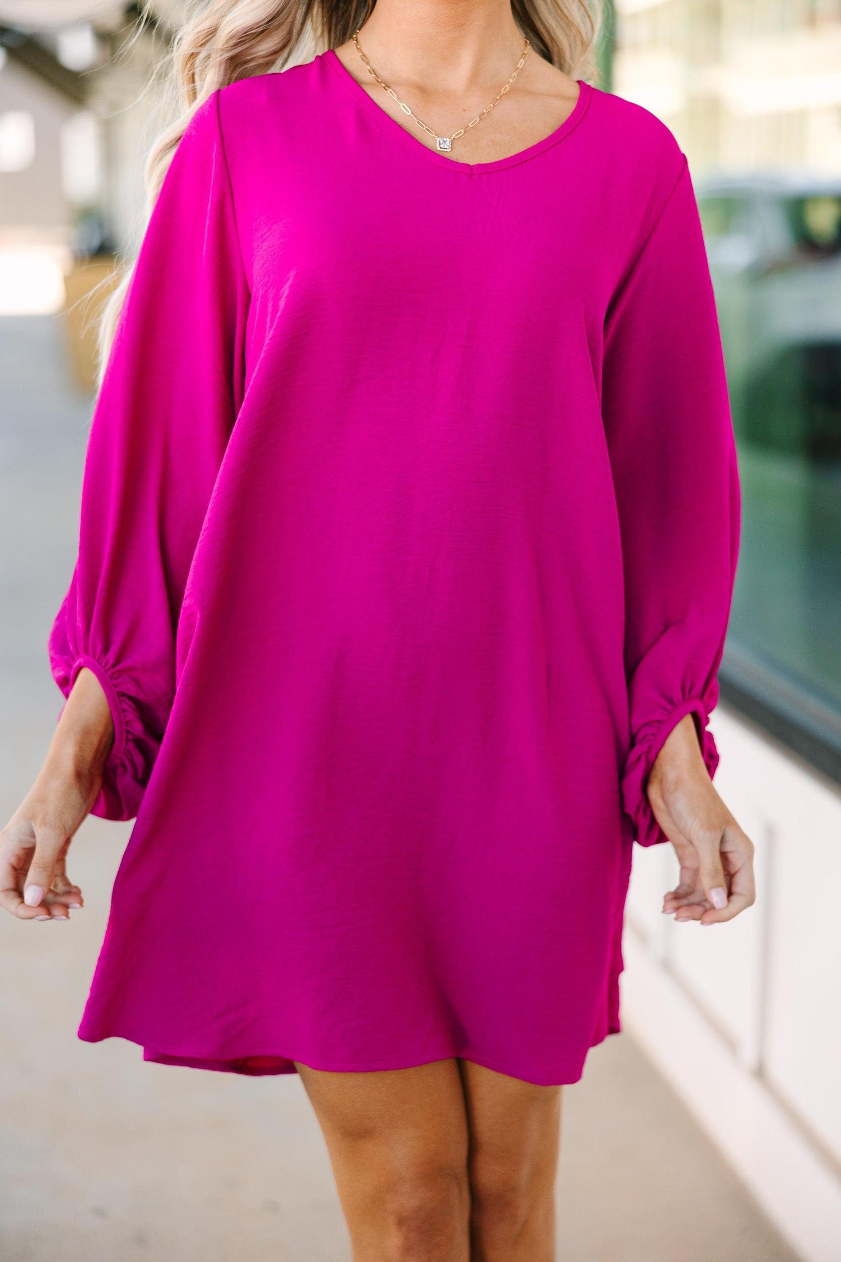Loud And Clear Magenta Purple Bubble Sleeve Dress Female Product Image