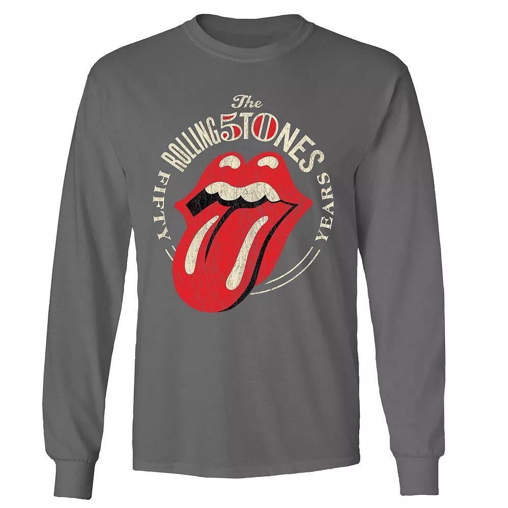 Men's Rolling Stones 50th Logo Long Sleeve, Size: XXL, Grey Product Image