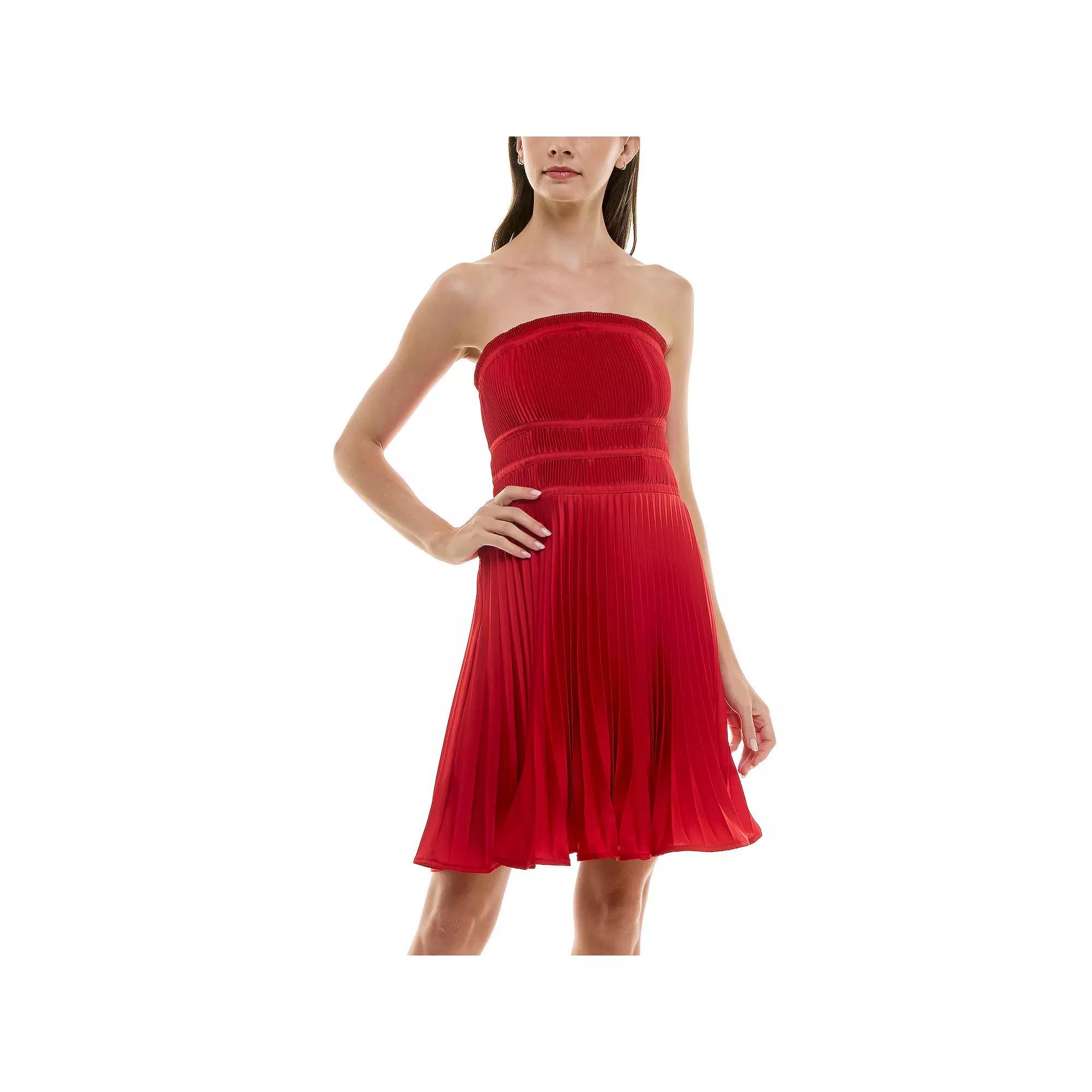 Women's Taylor Strapless Sunburst Pleated Dress, Size: 8, Red Product Image