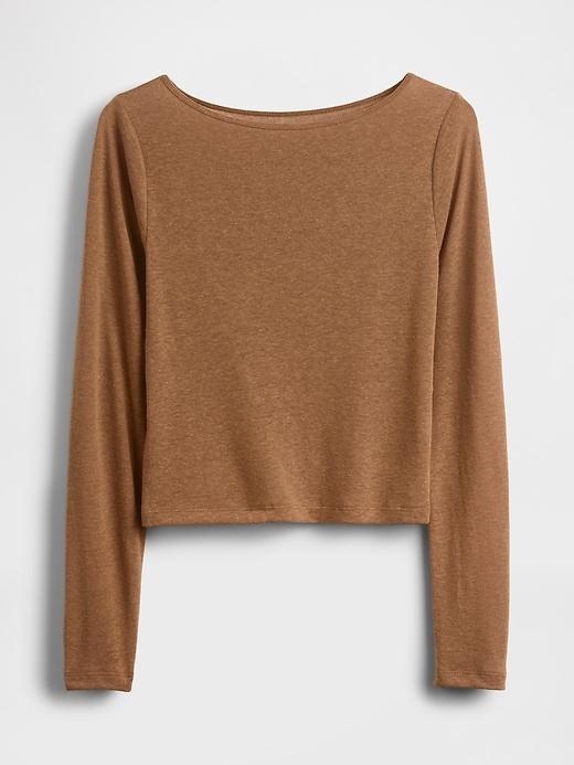 Linen-Blend Boatneck Crop T-Shirt Product Image