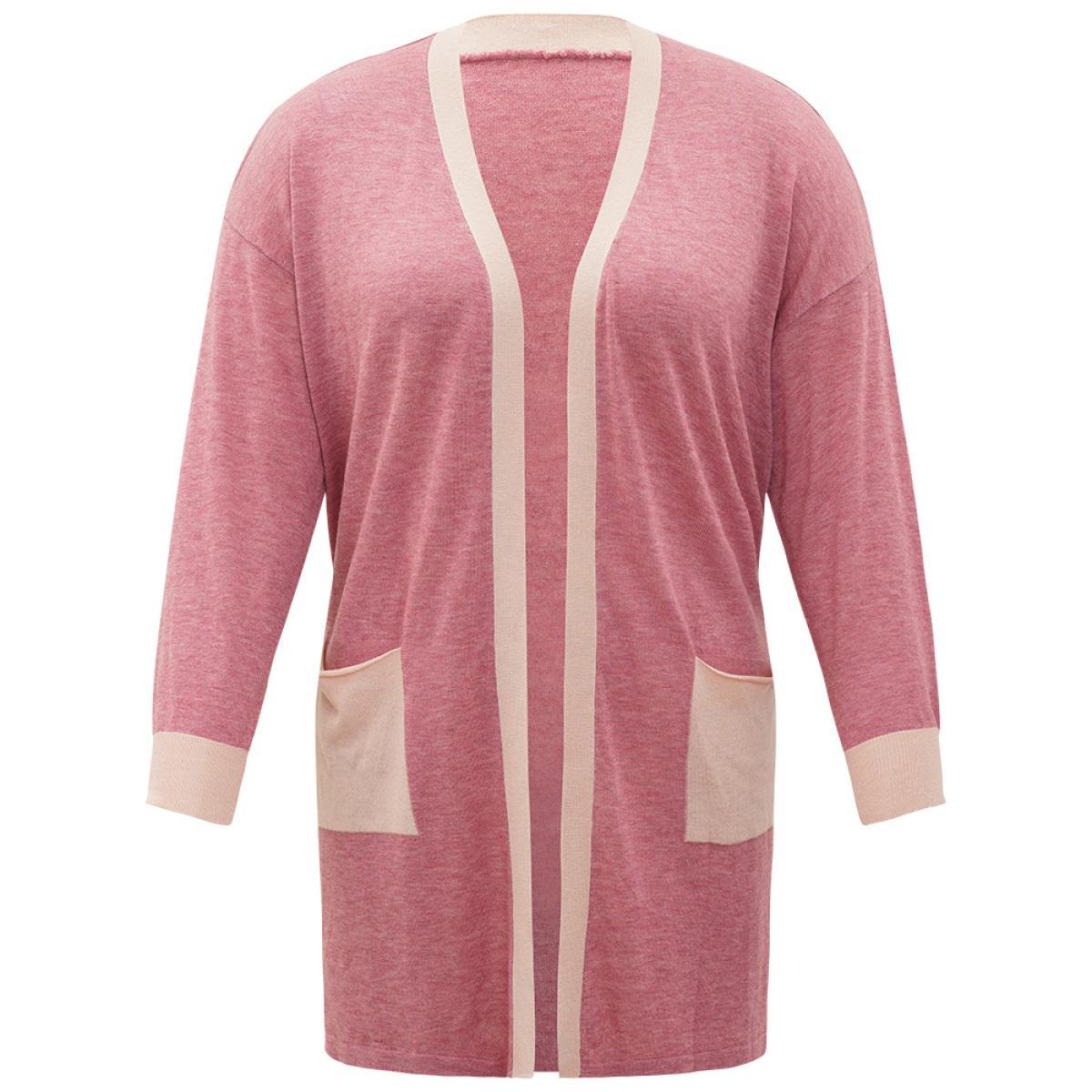 Plus Size Supersoft Essentials Two Tone Pocket Tunic Cardigan Russet Women Casual Loose Long Sleeve Dailywear Cardigans BloomChic 28/5X Product Image