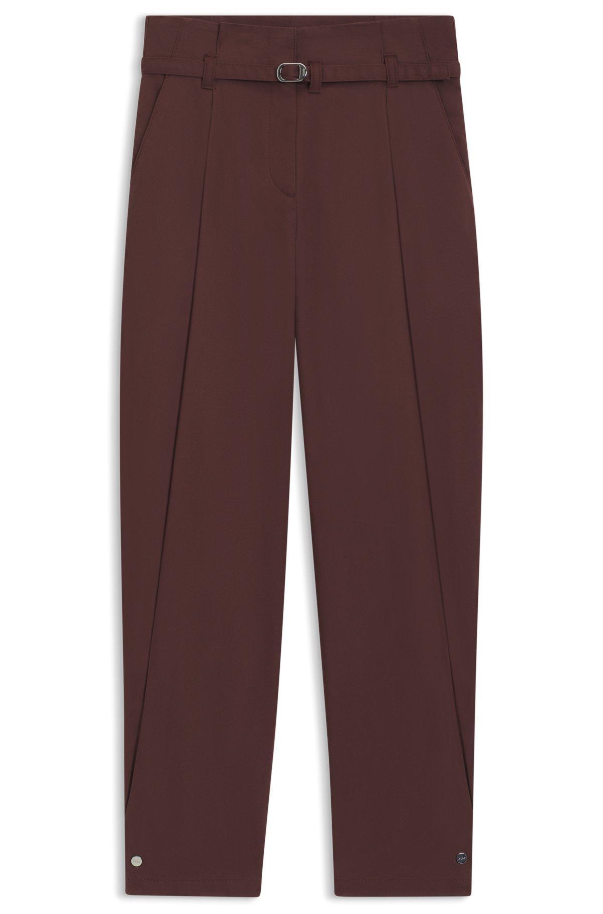 HUGO - Tapered-fit cargo pants in Italian cotton twill - Dark Brown Product Image