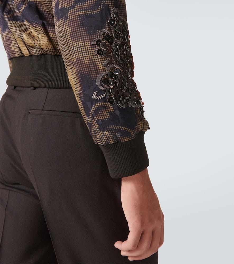 DRIES VAN NOTEN Mens Brown Bead-embellished Abstract-pattern Regular-fit Woven Bomber Jacket Product Image