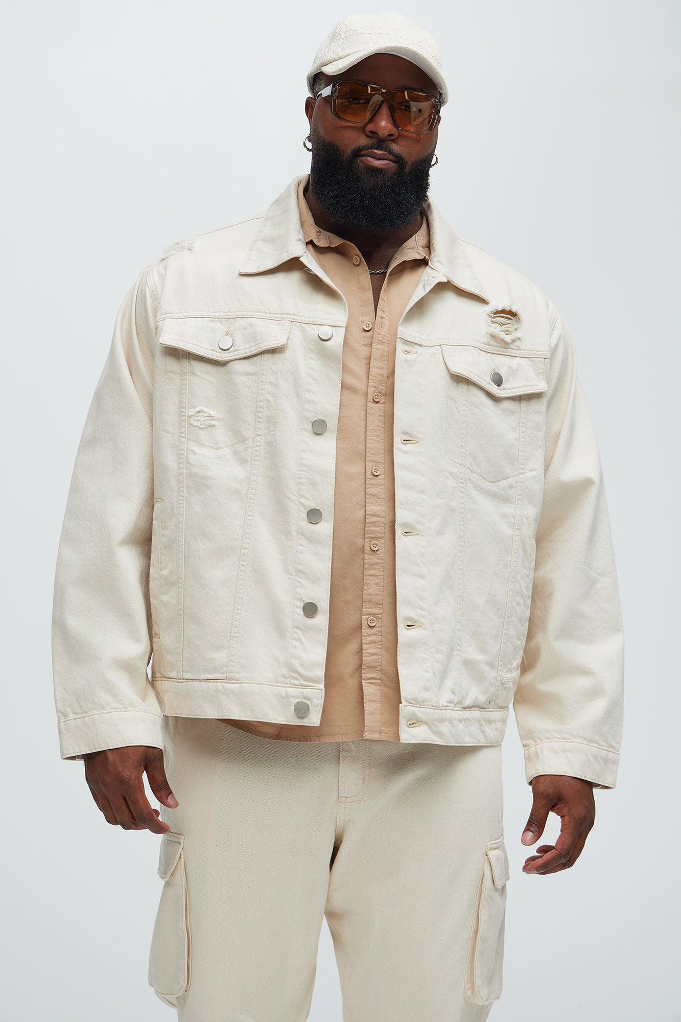 Benson Distressed Trucker Jacket - Cream Product Image