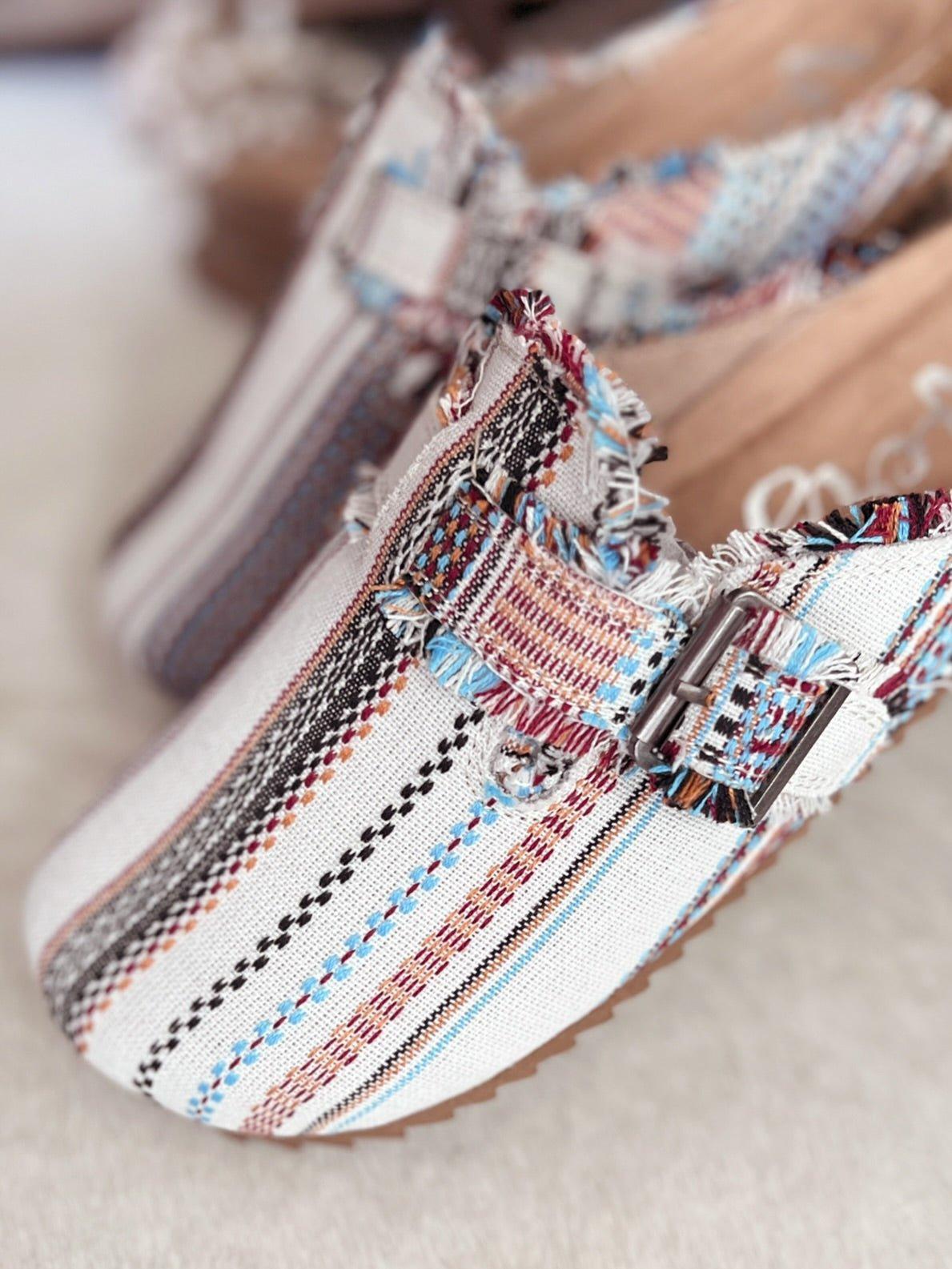 Serape Cream Basket Clog Shoes Product Image