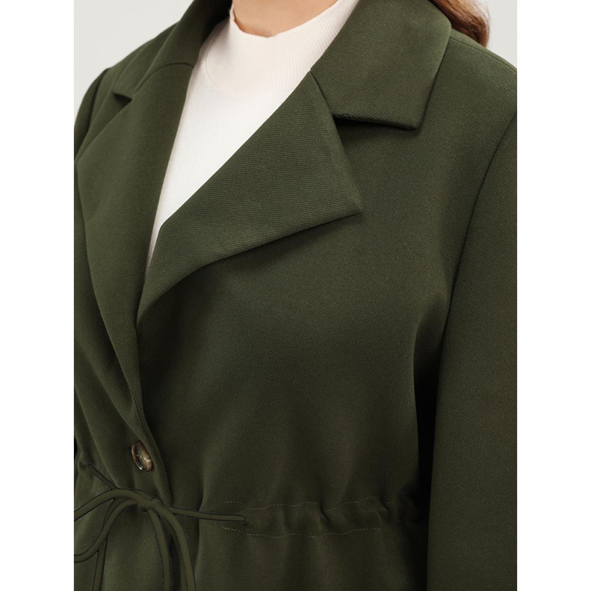 Plus Size Solid Button Up Pocket Drawstring Shirt Collar Coat Women ArmyGreen Casual Ladies Dailywear Winter Coats BloomChic 22-24/3X Product Image