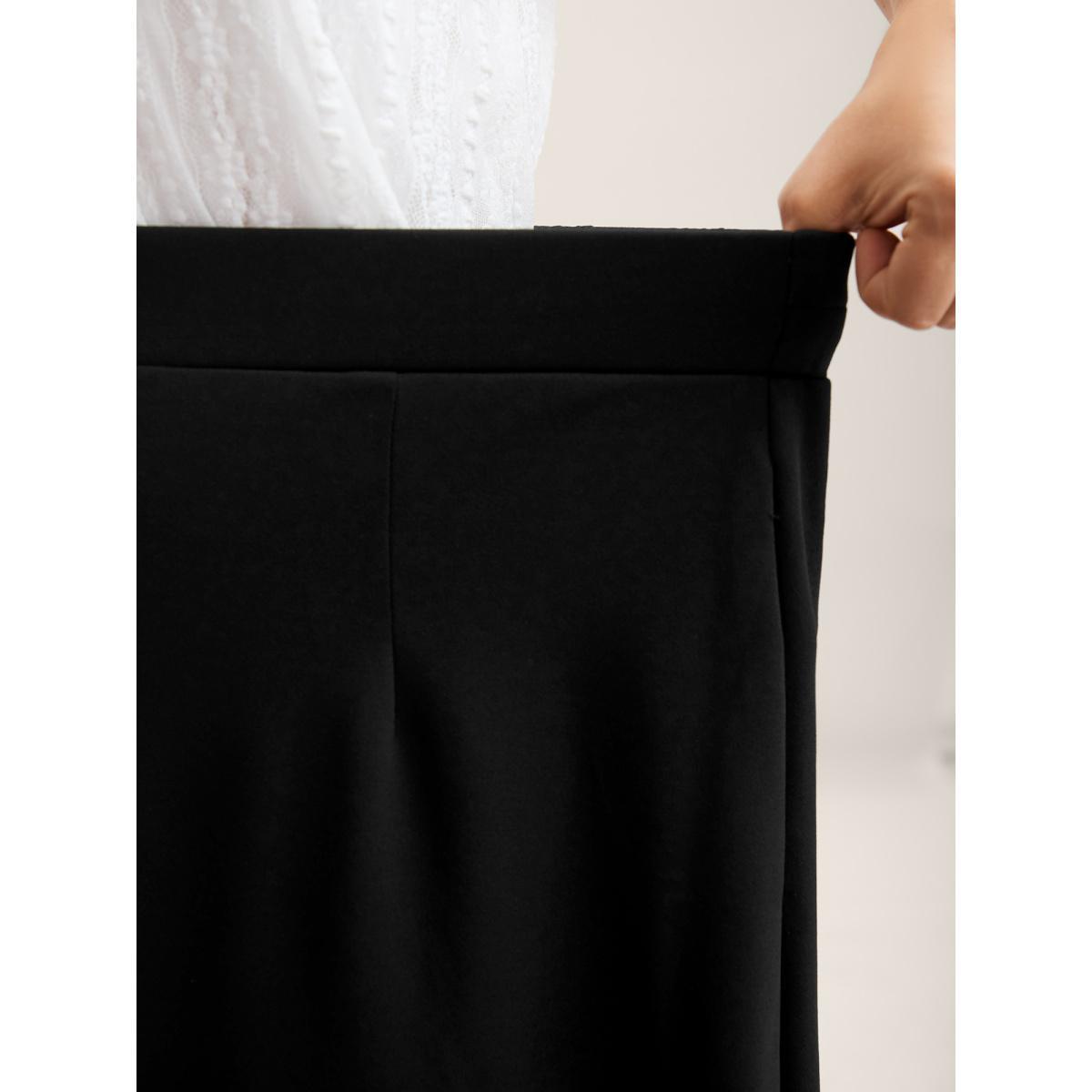 Plus Size Side Slit Straight Fit Maxi Skirt Women Pureblack No stretch Side seam pocket Everyday-Elegant Skirts BloomChic 26/4X Product Image