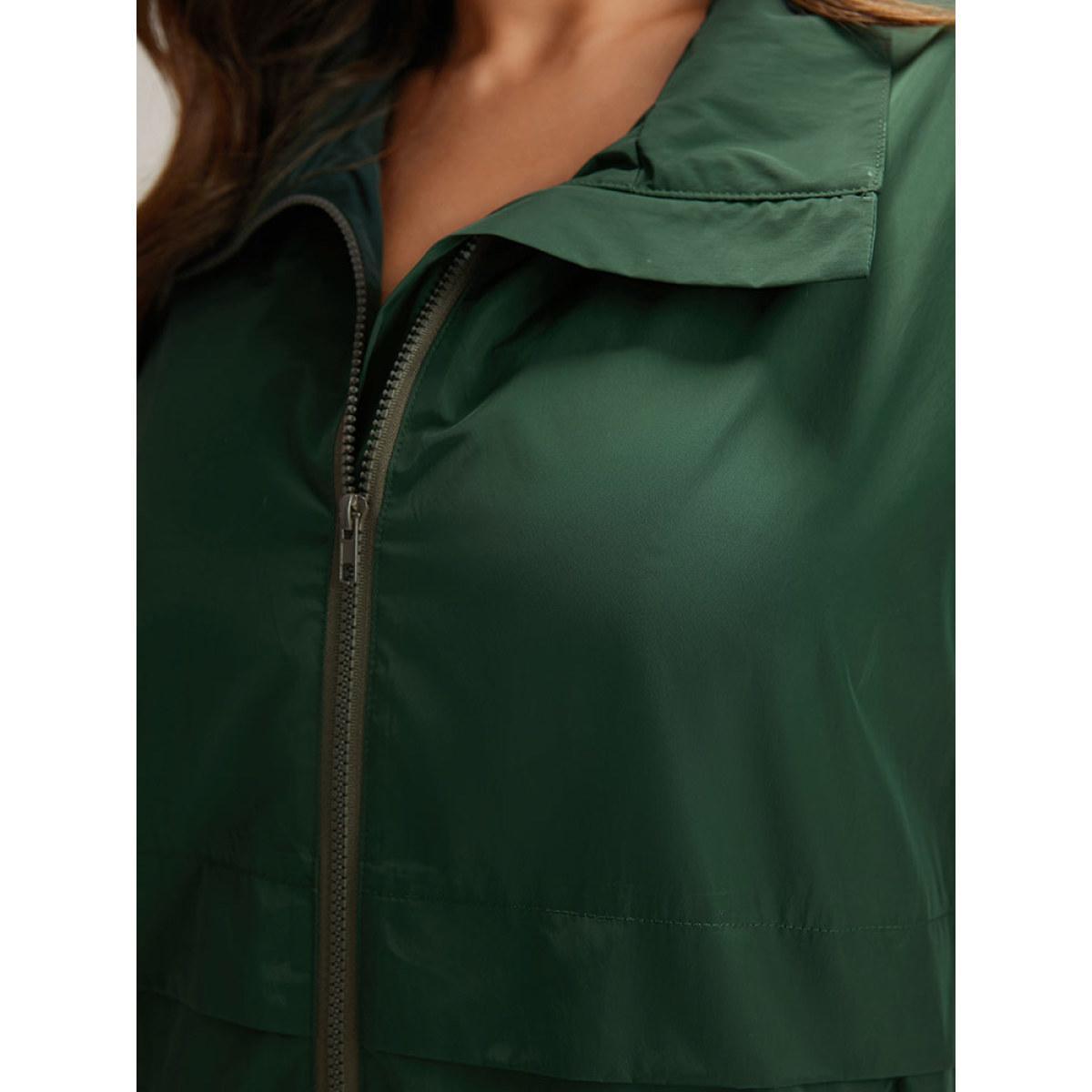 Plus Size Wind-Resistant Plain Zipper Fly Pocket Jacket Women DarkGreen Elastic cuffs Pocket Dailywear Jackets BloomChic 28/5X Product Image