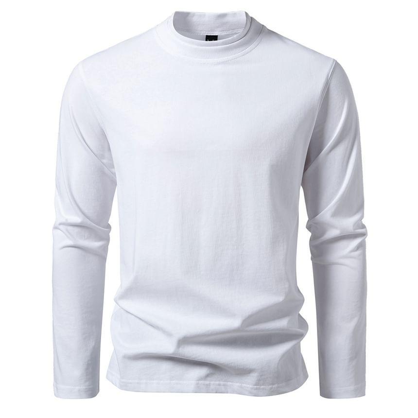 Long-Sleeve Mock Neck Plain T-Shirt Product Image