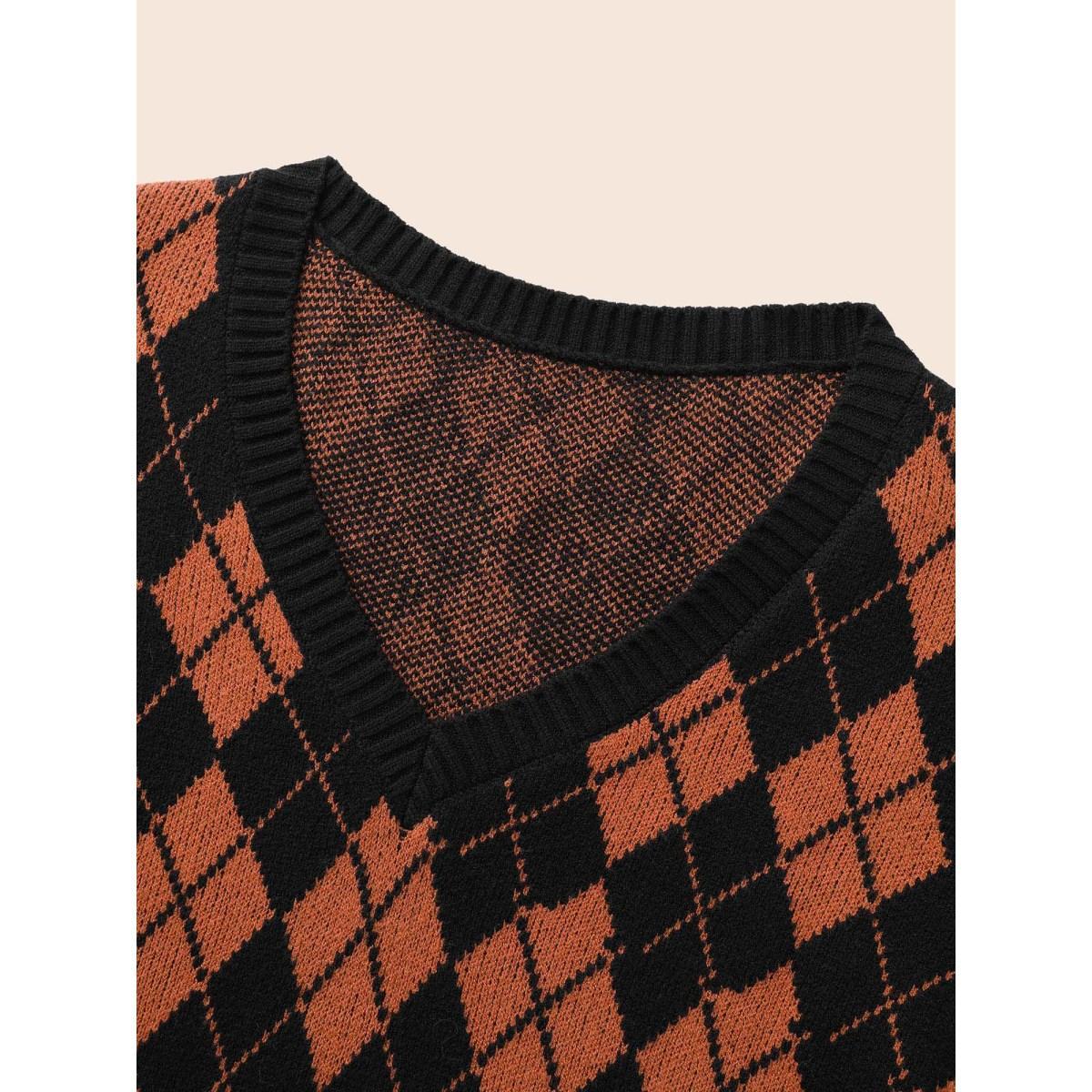 Plus Size V-Neck Plaid Print Pullover Black Women Casual Long Sleeve V-neck Everyday Pullovers BloomChic 30/6X Product Image