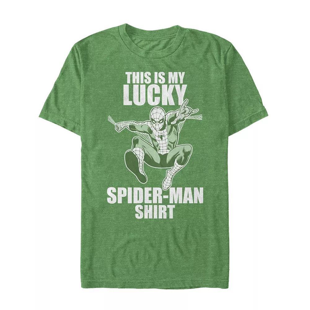 Mens Marvel Lucky Spider-Man Short Sleeve Graphic Tee Kelly Grey Product Image