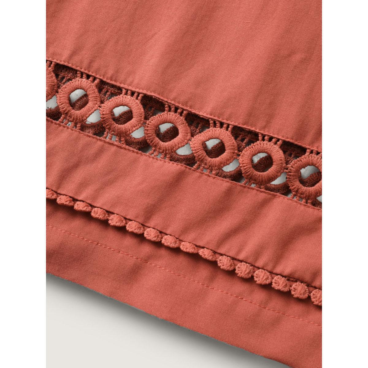 Plus Size Lace Trim Plain Straight-Leg Pants Women Rust Resort Straight Leg Mid Rise Vacation Pants BloomChic 12/L Product Image